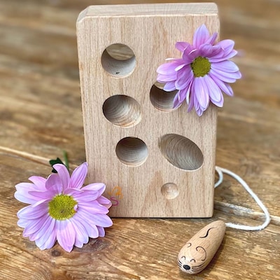 Extasticks Cheesalino Wooden Lacing Cheese and Mouse Toy (EXAE3305)