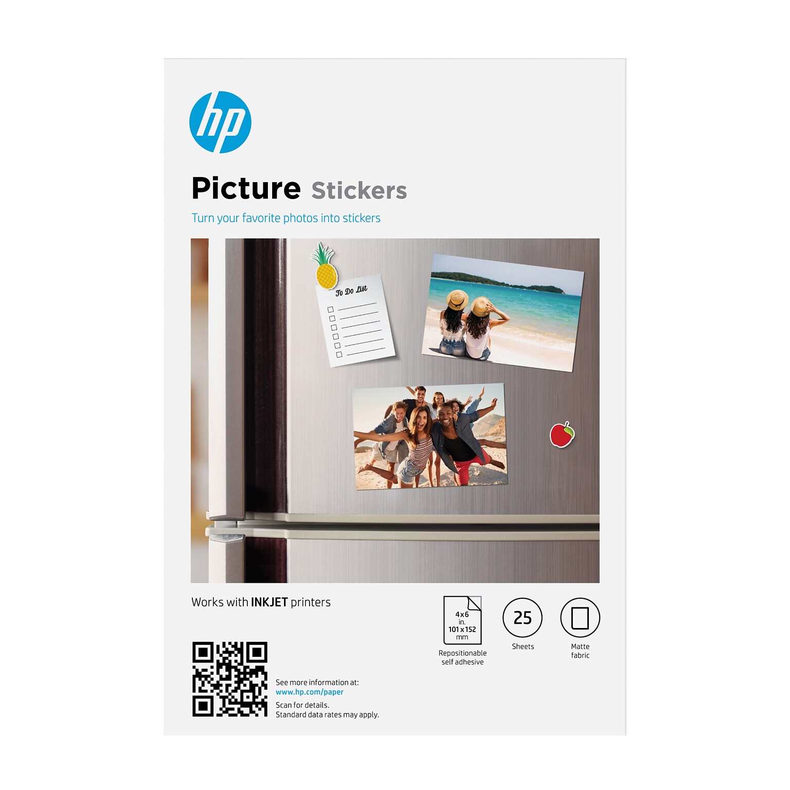 HP Picture Stickers, 4 x 6, 25 Sheets/Pack (8L1U8A)