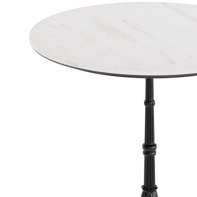Flash Furniture Acadia 31.25" Round Wooden Dining Table with Bistro Base, White Faux Marble/Black Base (STRD31WMAST2222)