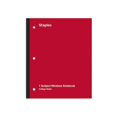 Staples Wireless 1-Subject Notebook, 8.5 x 11, College Ruled, 80 Sheets, Red (ST58379)