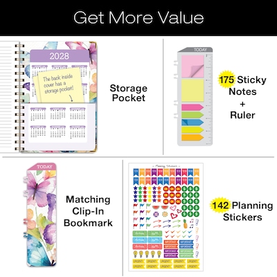 2027 Excello Brands 7.8" x 9" Weekly & Monthly Standard Planner, Paperboard Cover, Watercolor Butterflies (FSHN-CY27-79-33)