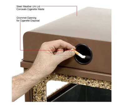 Global Industrial Stone Panel Trash Weather Urn, 12 Gallon Capacity, 13-1/2"W x 13-1/2"D x 35"H, Brown (239576BN)