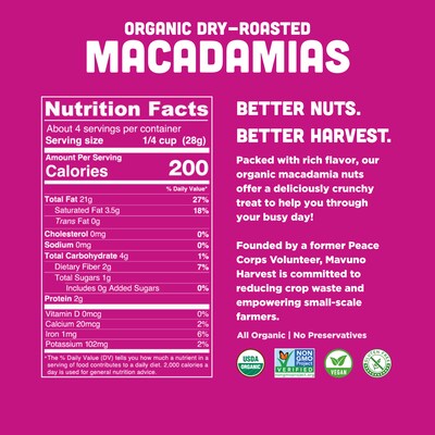 Mavuno Harvest Organic Dry Roasted Macadamias, 4 oz., 6 Bags/Pack (MAHW-MACD4OZ6PK)