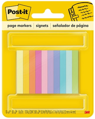 Post-it Page Markers 1/2 x 2, Assorted Colors, 500 Page Markers/Pack (670-10AB)