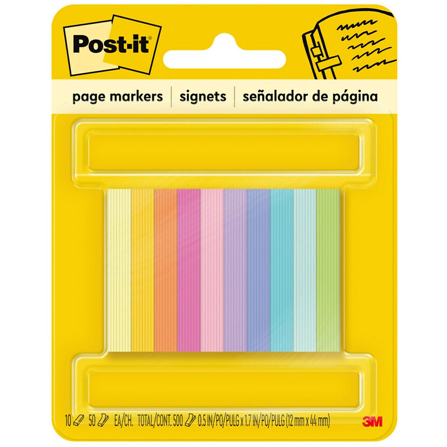 Post-it Page Markers 1/2 x 2, Assorted Colors, 500 Page Markers/Pack (670-10AB)