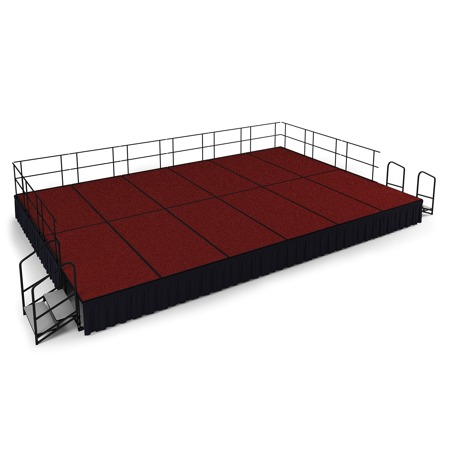 NPS 24 Stage Package, 16 x 24, Shirred Pleat Black Skirting, Red Carpet (SG482412C40SS10)