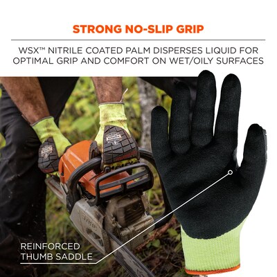 Ergodyne ProFlex 7141 Hi-Vis Nitrile Coated Cut-Resistant Gloves, ANSI A4, Lime, Medium, 1 Pair (17913)