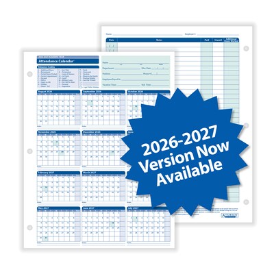 ComplyRight 2026-2027 Academic Year Attendance Calendar Cards, 50/Pack (A43005015)