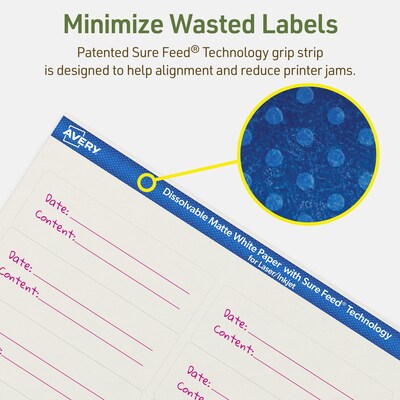 Avery Dissolvable Rectangle Multipurpose Labels, 1-1/3" x 4", Off-white, 350/Pack (94206)
