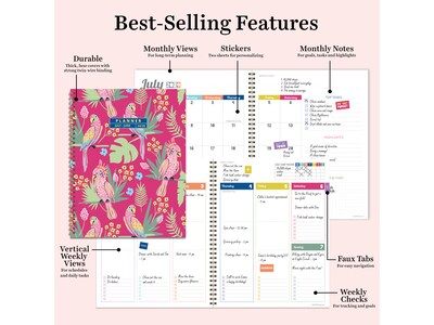 2024-2025 TF Publishing Cali Girl Collection Pretty Parrot 8.5" x 11" Academic Weekly & Monthly Planner, Paperboard Cover