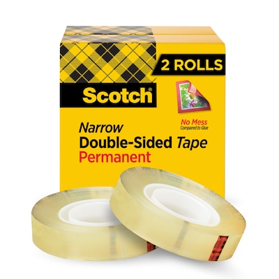 Scotch Permanent Double Sided Tape Refill, 0.5 x 25 yds., 1 Core, Clear, 2/Pack (665-2PK)