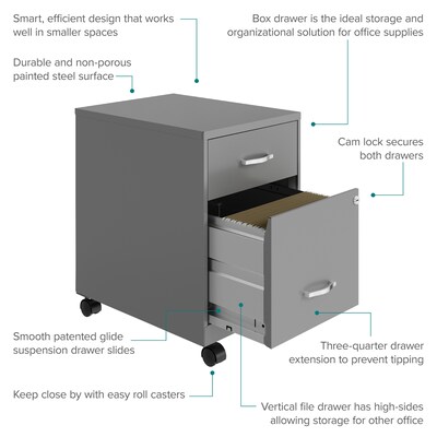 Space Solutions 18" 2-Drawer Mobile Verticle File Cabinet with Accessory Drawer, Letter Width, Arctic Silver (25938)