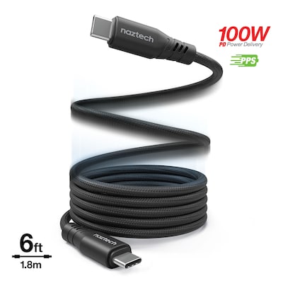 Naztech REcoil Magnetic USB-C to USB-C Braided Cable, 6 ft., Black (16048)