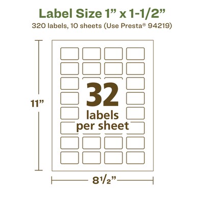 Avery EcoFriendly Laser/Inkjet Rectangle Multipurpose Labels, 1" x 1-1/2", White, 320/Pack (94219)
