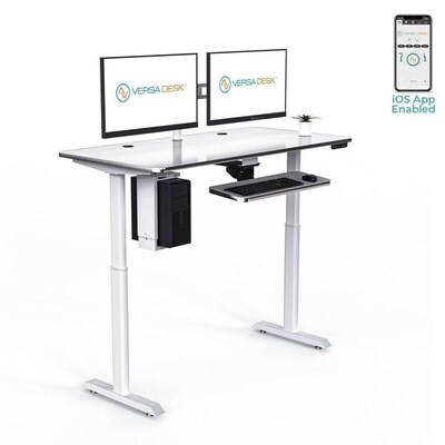 VersaDesk PowerLift 72"W Electric Rectangular Adjustable Standing Desk, White/Black (PLSDR7224-BW-APP)