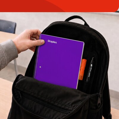 STAPLES 1-Subject Spiral Notebook, 8” x 10.5”, College Ruled, 70 Sheets, Assorted Colors, 6-Pack
