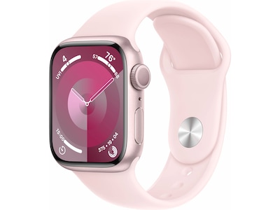 Apple Watch Series 9 (GPS) Smartwatch, 41mm, Pink Aluminum Case with Light Pink Sport Band, S/M (MR933LW/A)