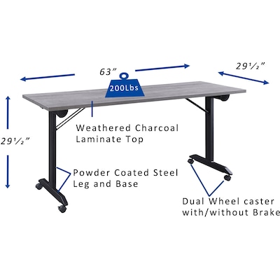 Lorell 63"W x 29.5"D Mobile Folding Training Table, Laminate, With Wheels, Gray (LLR60741)
