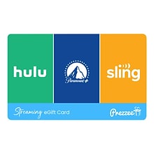 $25 Prezzee Streaming eGift Card - Choose from 3 Top Brands: Hulu Paramount+, and Sling TV