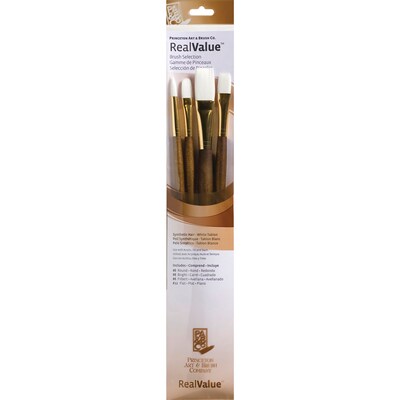 Princeton RealValue Mixed Media Synthetic Taklon Variety Brush Set, Brown, 4/Set, 2 Sets/Bundle (PBXPR9147-2)