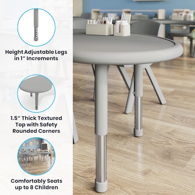 Flash Furniture Wren Half Moon Activity Table, 35" x 65", Height Adjustable, Soft Gray (YUYCX042MOONSGY)