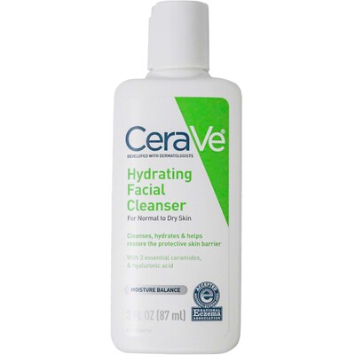 CeraVe Hydrating Facial Cleanser, 3 oz Travel Size Bottle, 8 Bottles/Bag, 12 Bags/Carton