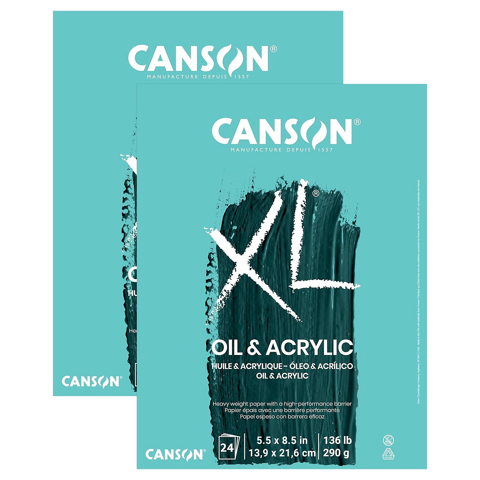 Canson XL Series 5.5 x 8.5 Oil & Acrylic Pad, 24 Sheets/Pad, 2 Pads/Bundle (MCXC400026821-2)
