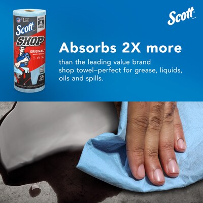 Scott Shop Towels Original, 9.4" x 11", Blue, 55 Sheets/Roll, 30 Rolls/Carton (75130)