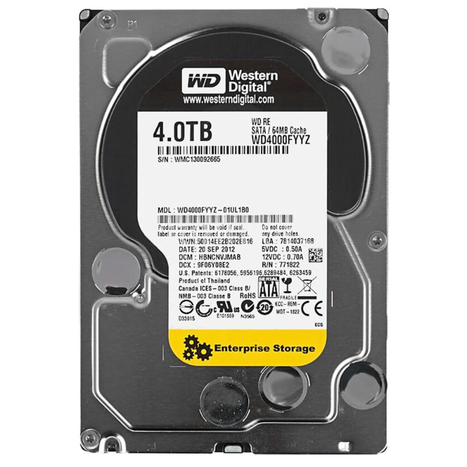 Western Digital RE 4TB 7200RPM SATA 6Gbps 64MB Cache 3.5-inch Internal Hard Drive, Certified Pre-Owned Product (WD4000FYYZ)