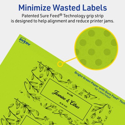 Avery Laser/Inkjet Multipurpose Rectangle Labels, 2" x 5", Bright Green, 160/Pack (94241)