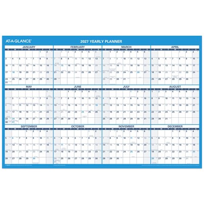 2027 AT-A-GLANCE 36 x 24 Yearly Dry Erase Wall Calendar, Reversible, White/Blue (PM200-28-27)