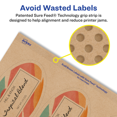 Avery Laser/Inkjet Oval Multipurpose Labels, 4.25" x 2.5", Kraft Brown, 150 Labels/Pack ( 94058)