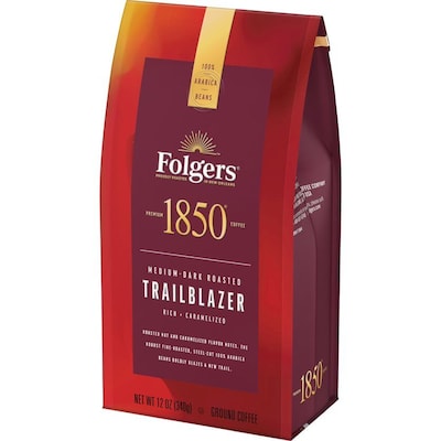 Folgers 1850 Trail Blazer Caffeinated Ground Coffee, Medium-Dark Roast, 12 oz. (SMU60515)