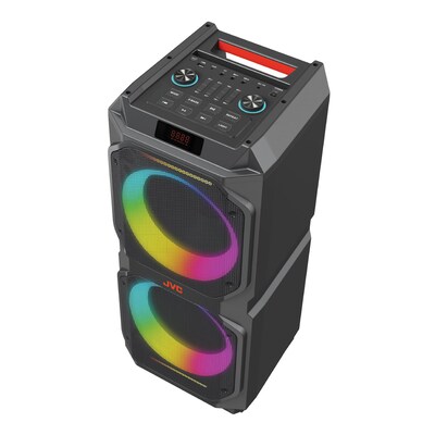 JVC Wireless Portable Bluetooth Party System Speaker with Dual Woofers, LED Lights & FM Radio, Black (SPPA300BT)