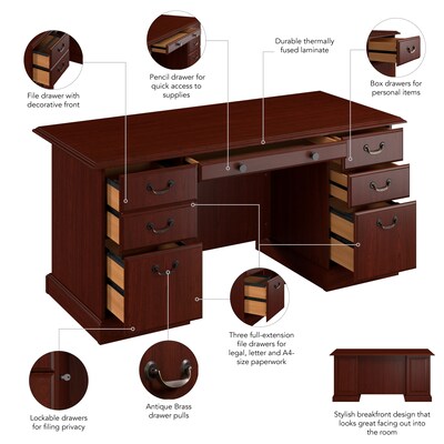 Bush Business Furniture 66"W Arlington Executive Desk with Drawers, Harvest Cherry (WC65566-03K)