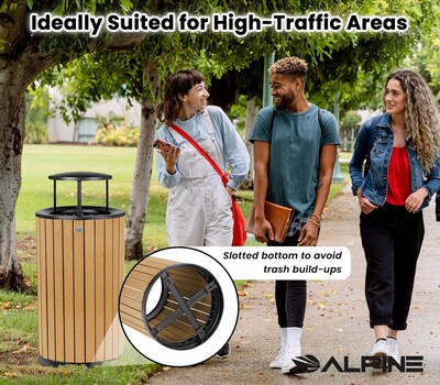 Alpine Industries Steel Outdoor Trash Can with Rain Bonnet Lid, 32 Gallon, Cedar (ALP4400-01-CD-RB)
