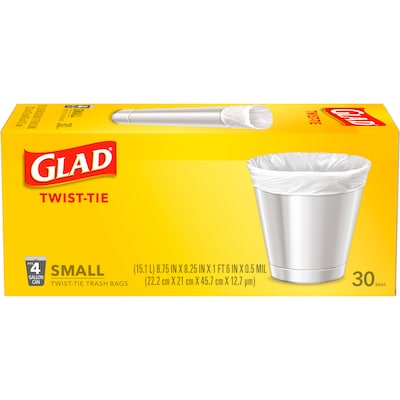 Glad 4 Gallon Kitchen Trash Bags, 30/Box (78817)