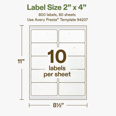 Avery Hemp Rectangle Laser/Inkjet Multipurpose Labels, 2" x 4", Off-White (800/Box)