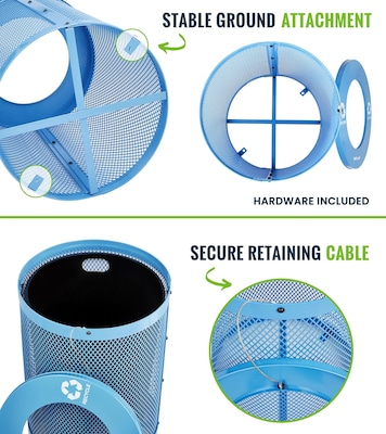 Alpine Industries 4460 Series Steel Mesh Outdoor Trash Can with Liner, 36 Gallon, Blue (ALP4460-01-BLU)