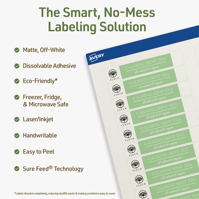 Avery Dissolvable Rectangle Multipurpose Labels, 2/3 x 3-7/16, Off-white, 300/Pack (94210)