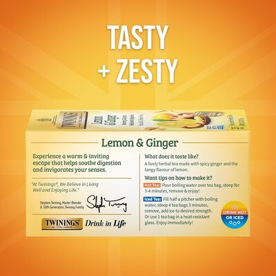 Twinings Lemon & Ginger Herbal Tea Bags, 25/Box (TNA85145)