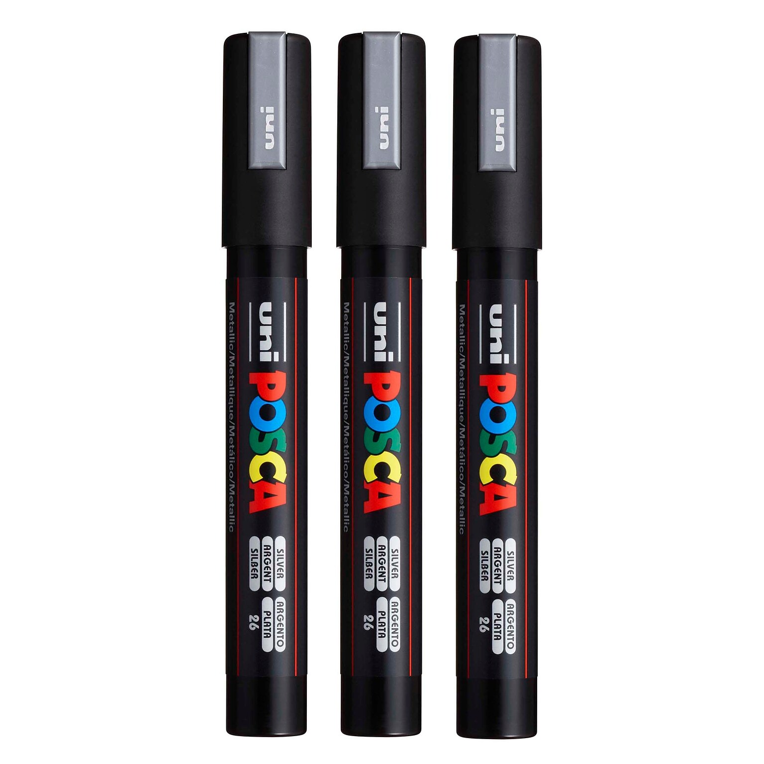 POSCA PC-5M Water Based Paint Marker, Medium Bullet Tip, Silver, 3/Pack (UBCPC5MSILVER-3)