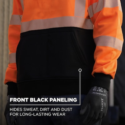 GloWear 8317BK High Visibility Long Sleeve Black Bottom Hooded Sweatshirt, ANSI Type R, Class 3, Orange, 3XL (22987)