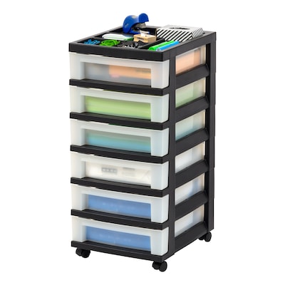 Iris 6-Drawer Durable Storage Cart, Plastic, Black/Clear (116862)