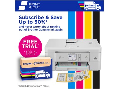 Brother Print & Cut MFC-J1800DW Wireless Color Inkjet Printer, All-In-One, Print, Scan, Copy, Fax