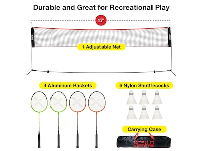 Xcello Sports Complete Portable Badminton Net Set, Assorted Colors (XS-B-FNS-R-1)