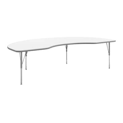 Flash Furniture Wren Kidney Activity Table, 96 x 48, Height Adjustable, White Top/Silver Frame (XUA4896KDWHTP)