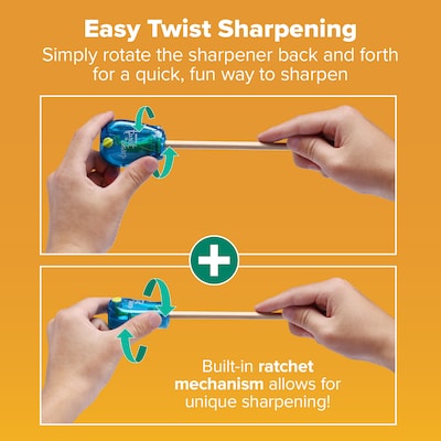 Bostitch Twist-n-Sharp Kids Manual Pencil Sharpeners, Pink/Blue/Orange, 3/Box (PS1-ADJ-3PK)