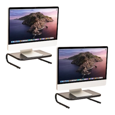 Mind Reader Ventilated Monitor Stand, Holds up to 44 lbs., Metal, Black, 2/Pack (2METMONST-BLK)