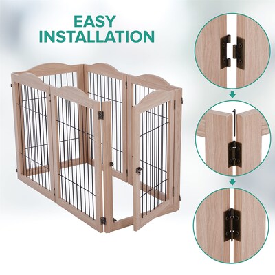 Arf Pets Freestanding 360° Foldable Dog Gate, 2-Panel Extension, 40"W x 31.5"H, Walnut (APDGWM2P)
